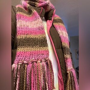 Pinks and Browns Extra Long Knit Wrap Around Scarf